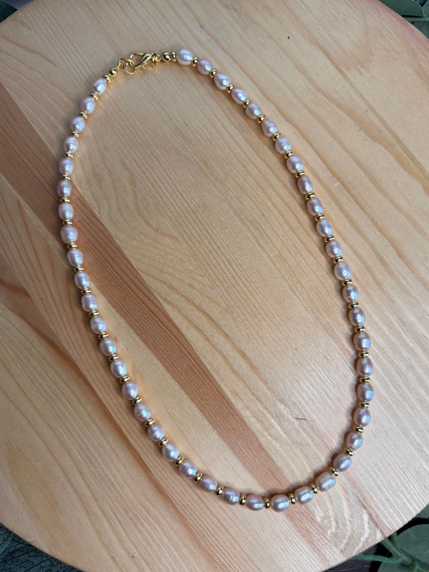 Pink Pearl & 14k Gold Plated Hand Beaded Necklace