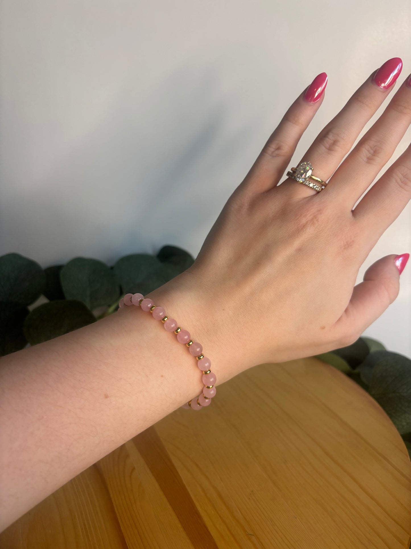 Rose Quartz & Gold Bracelet - 6mm