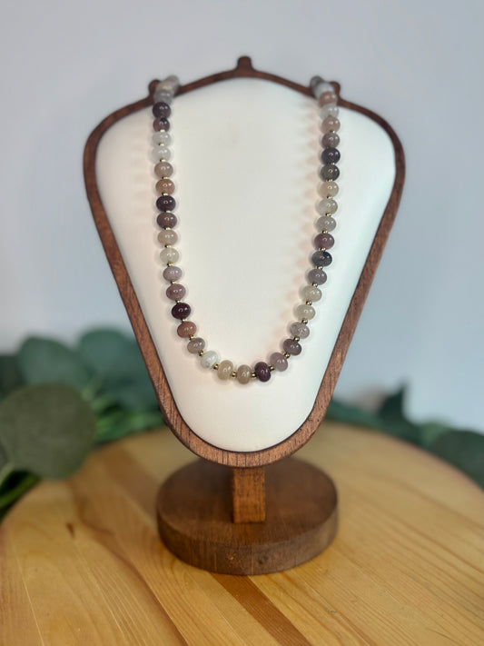 Hand Beaded Necklace - Purple Aventurine Rondelle & 14k Gold