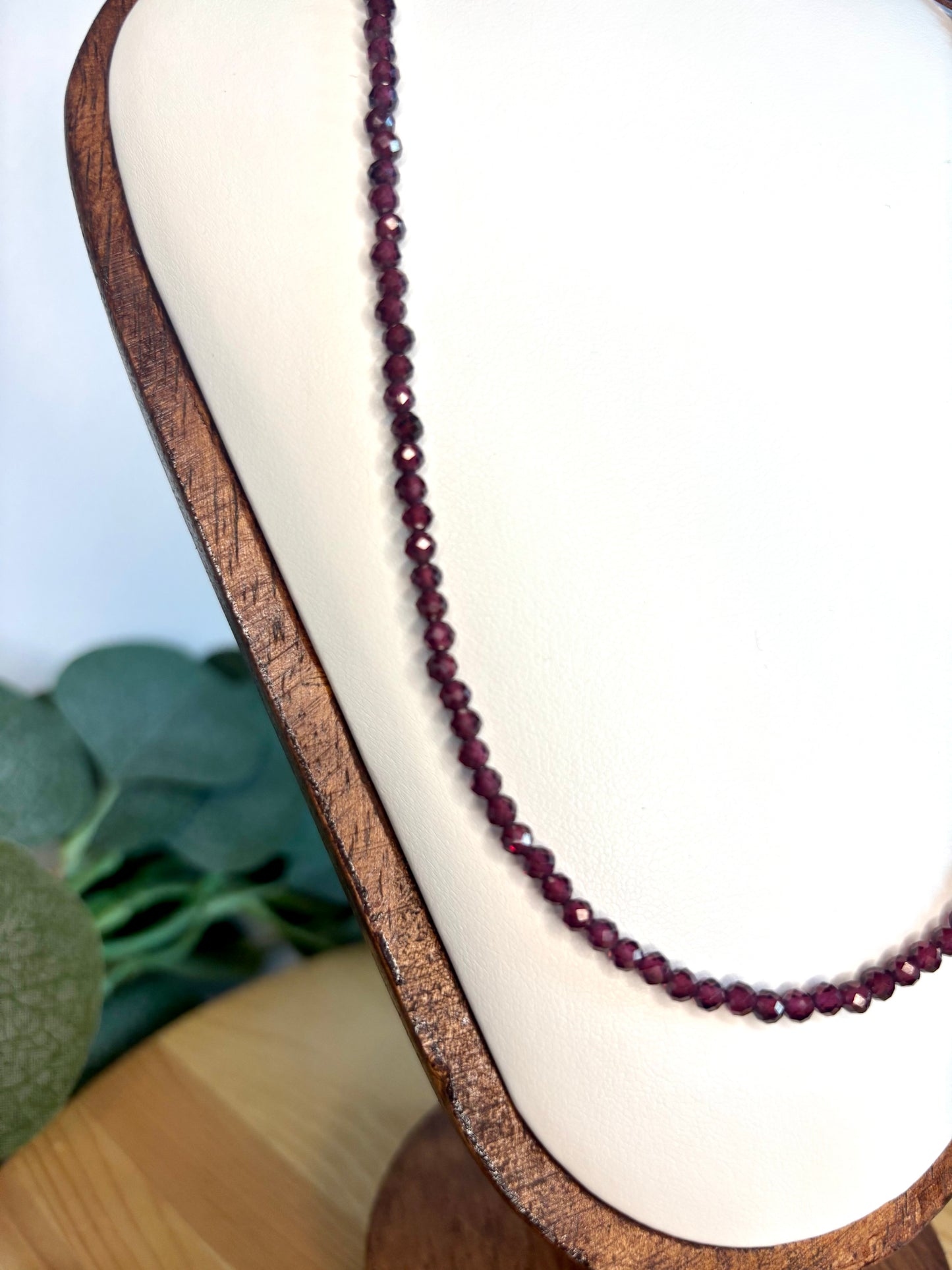 Hand Beaded Necklace - Dainty Garnet
