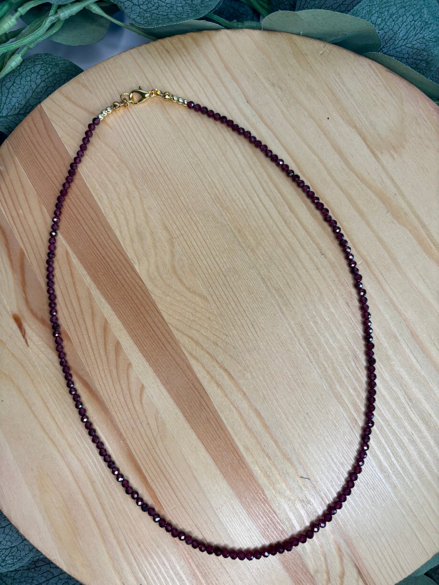 Hand Beaded Necklace - Dainty Garnet