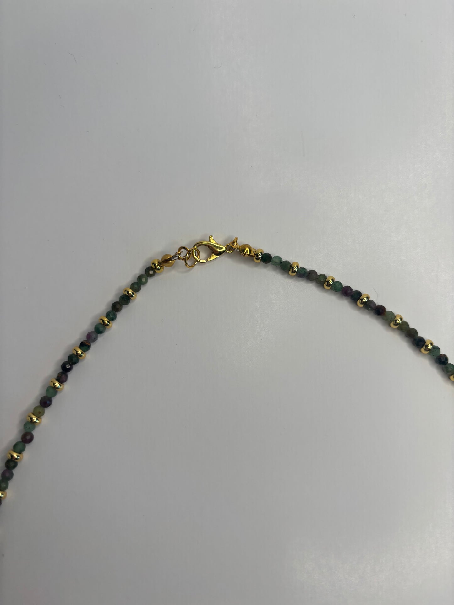 Hand Beaded Necklace - Dainty Ruby Fuchsite & Gold