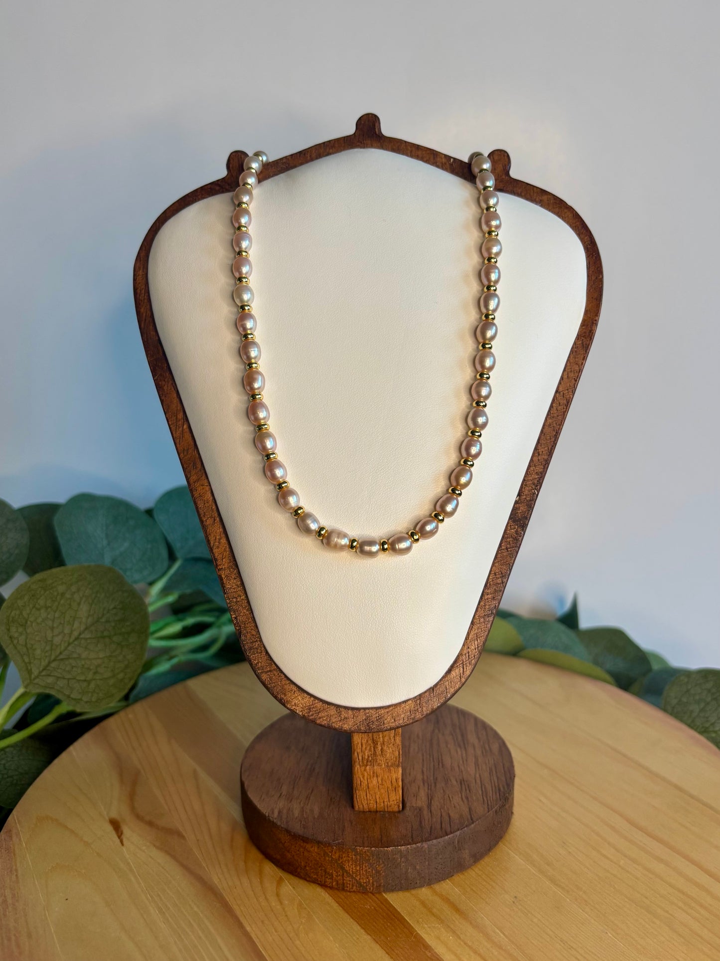 Pink Pearl & 14k Gold Plated Hand Beaded Necklace