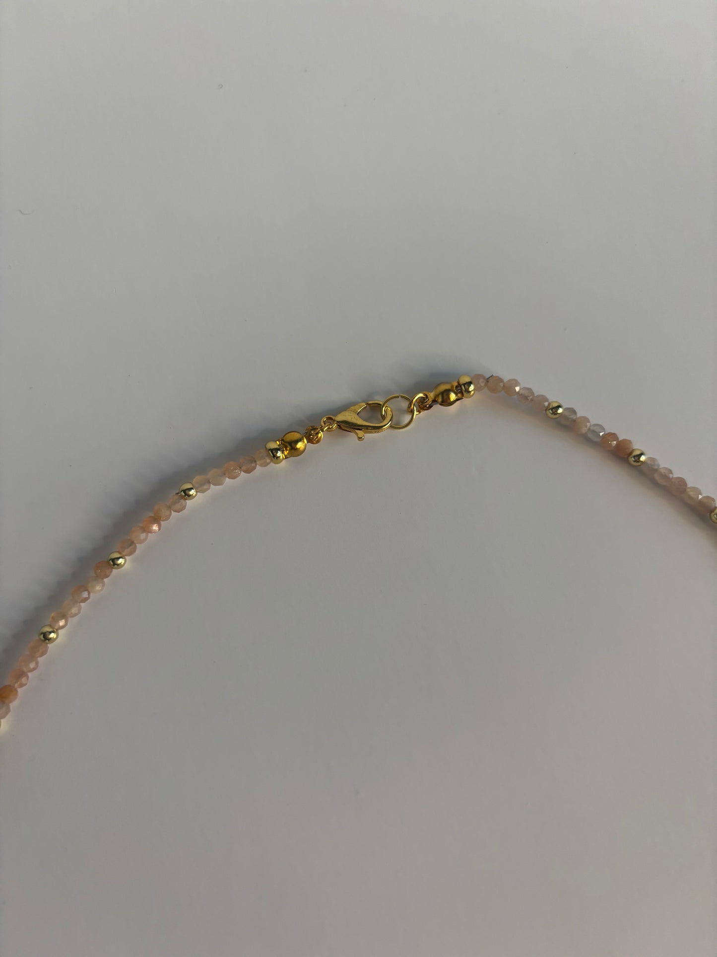 Hand Beaded Necklace - Dainty Peach Moonstone & Gold