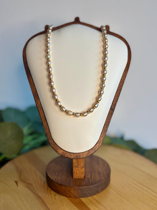 Pink Pearl & 14k Gold Plated Hand Beaded Necklace