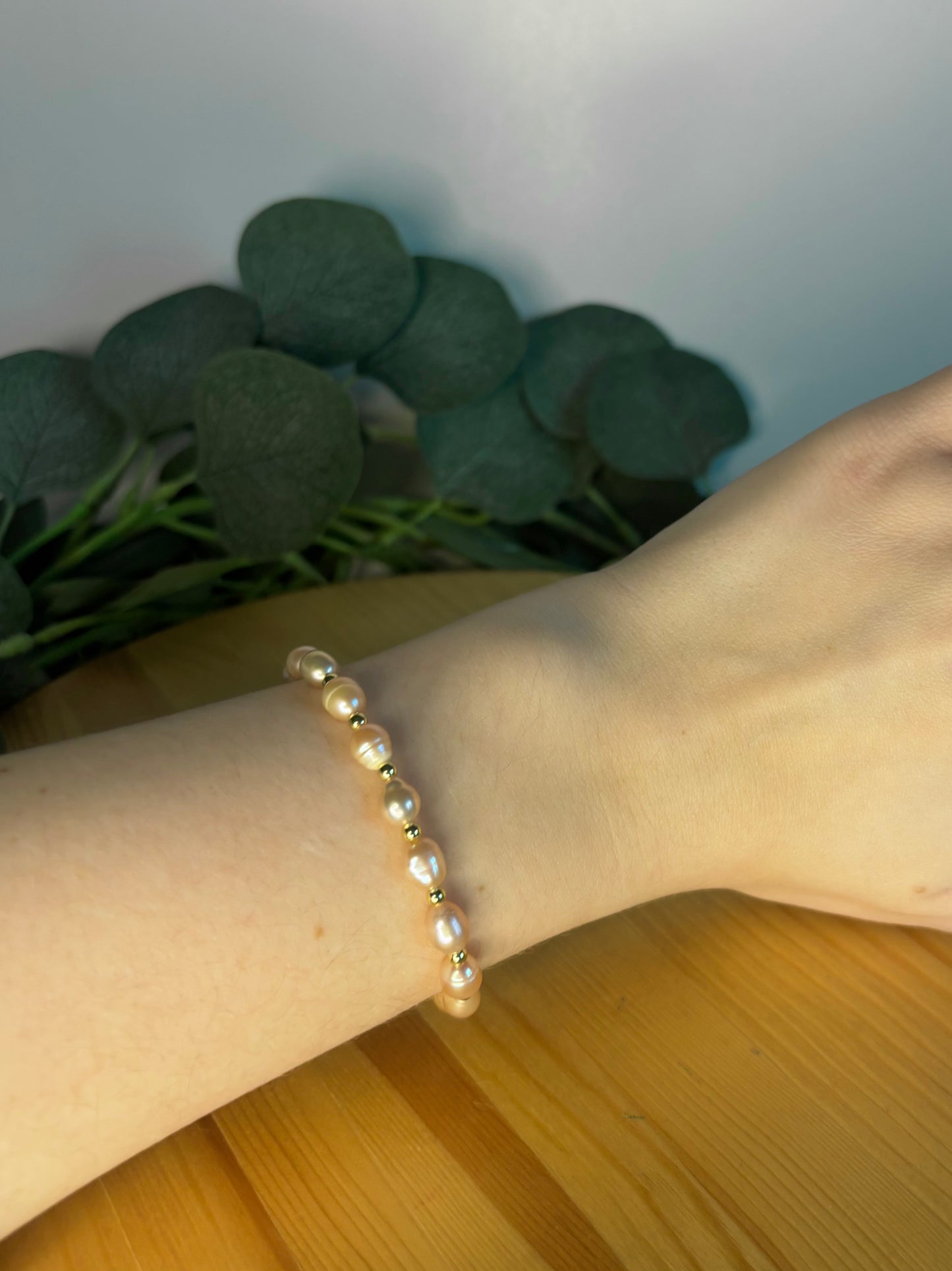 Pink Cultured Pearl & 14k Gold Bracelet