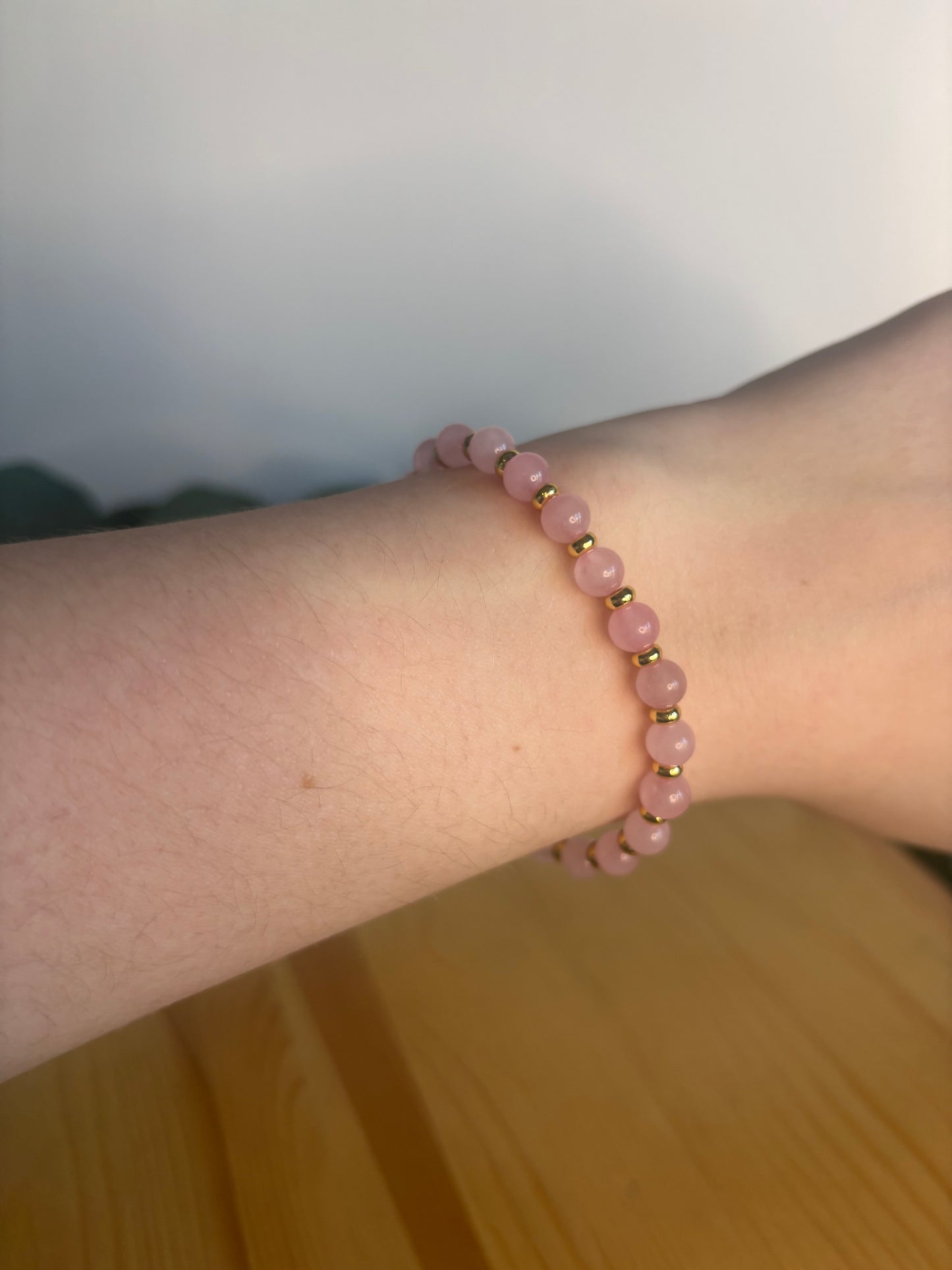 Rose Quartz & Gold Bracelet - 6mm