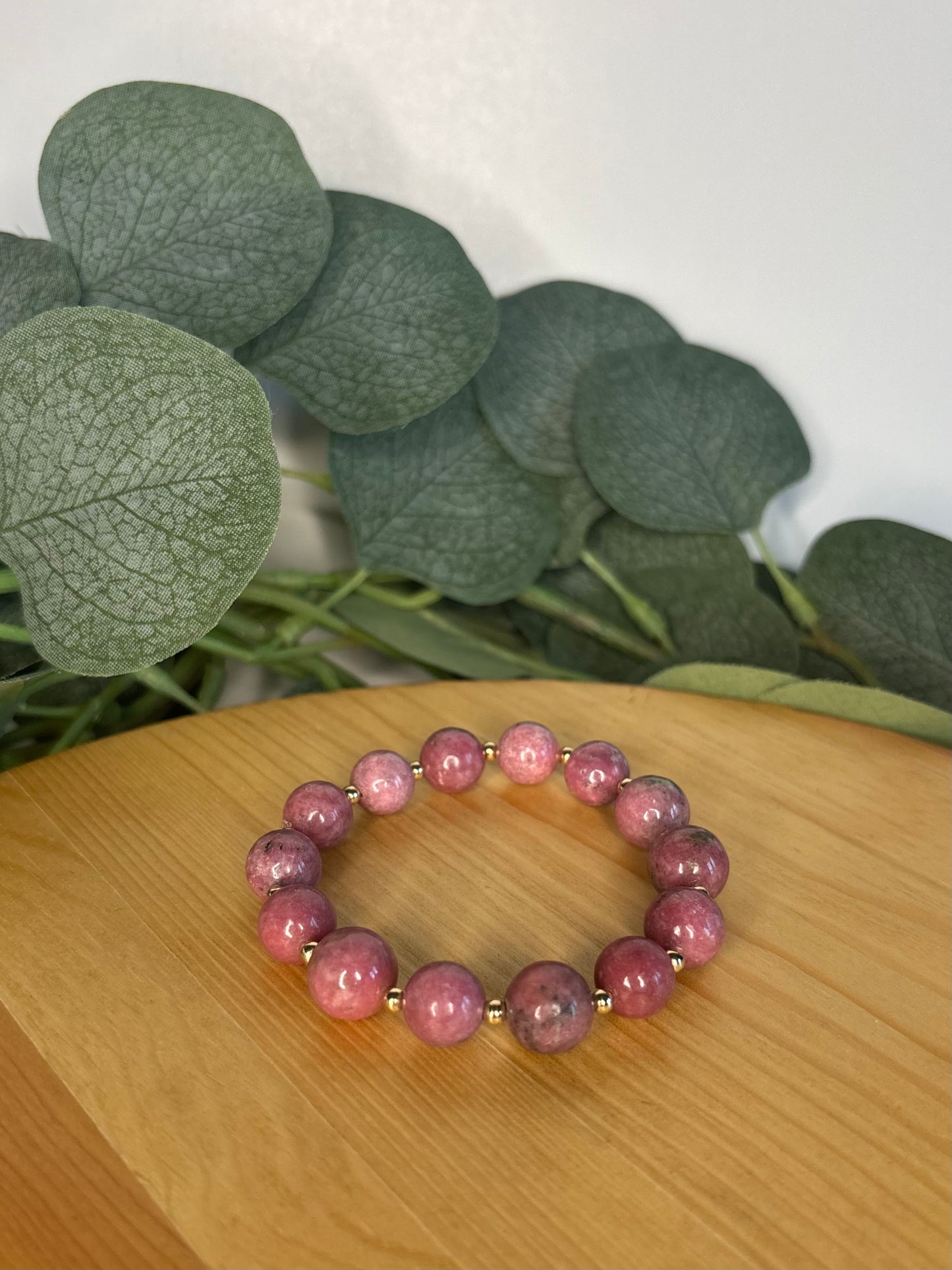 Rhodonite & 14k Gold Bracelet - 10mm