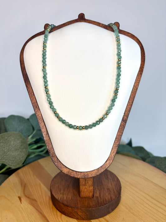 Hand-Beaded Necklace - Green Aventurine & Gold