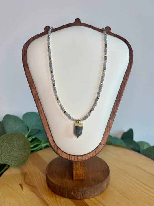 Hand Beaded Necklace - Labradorite & Labradorite Point Charm