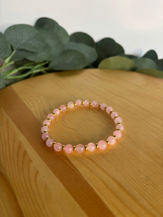 Rose Quartz & Gold Bracelet - 6mm