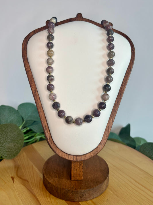 Hand Beaded Necklace - Lilac Quartz & 14k Gold