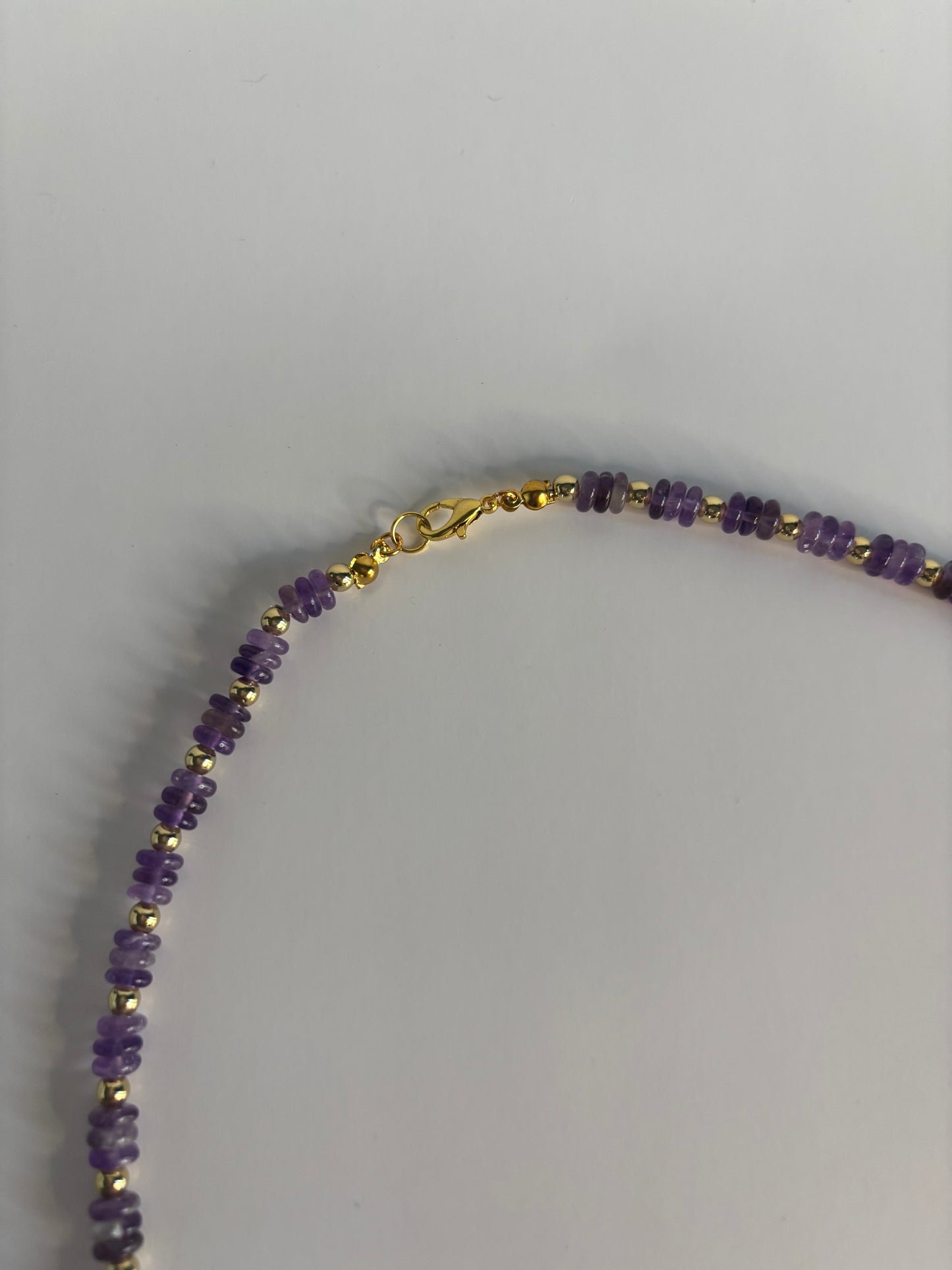Hand Beaded Necklace - Amethyst Rondelle & Gold