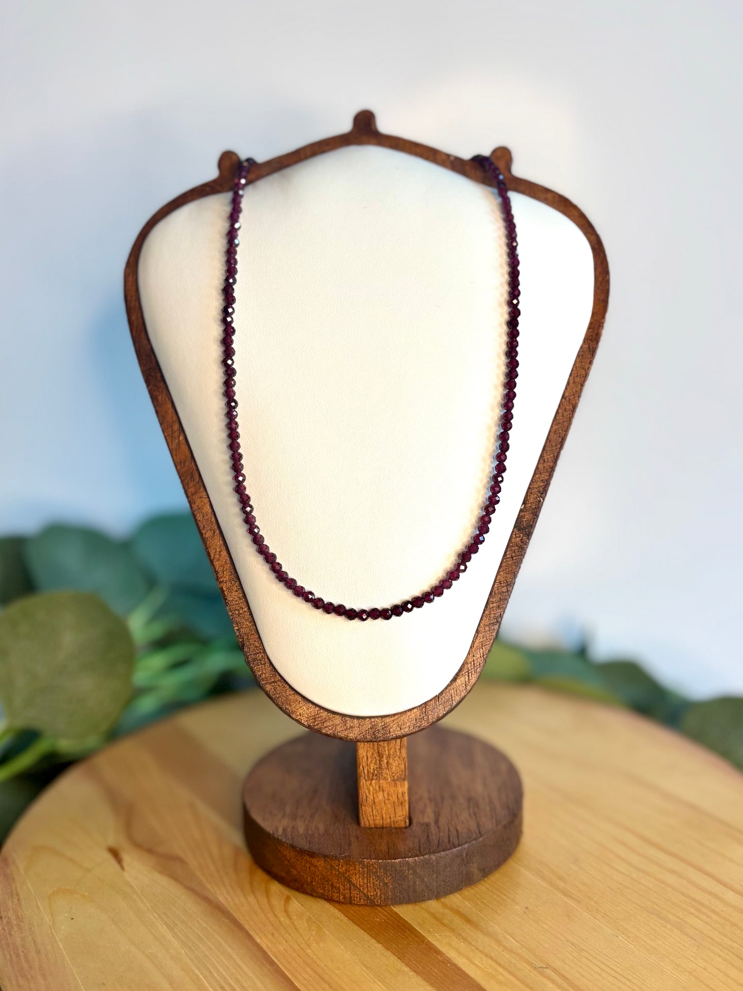 Hand Beaded Necklace - Dainty Garnet