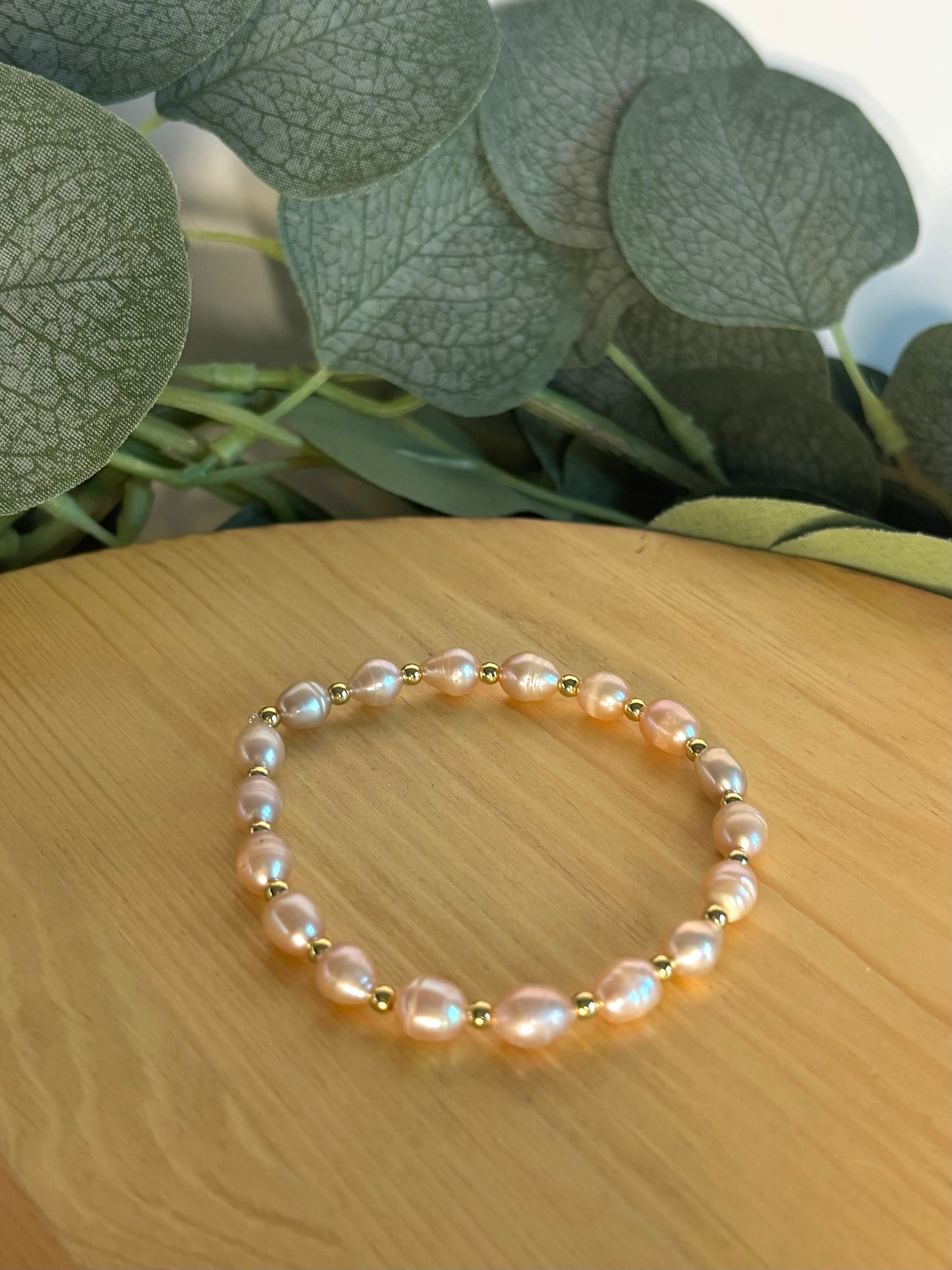 Pink Cultured Pearl & 14k Gold Bracelet